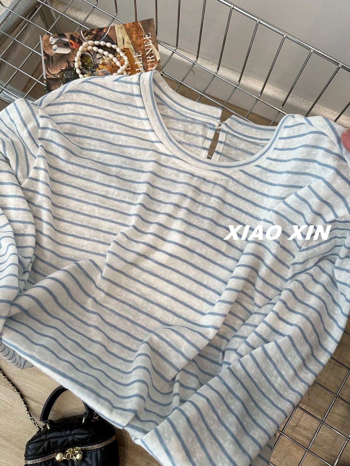 원본 원단 특별 빅 사이즈 300 근 뒤에 홀로우 아웃 스트랩 스트라이프 자외선 차단 의류 긴팔 티셔츠 여성 여름 상세 이미지 2
