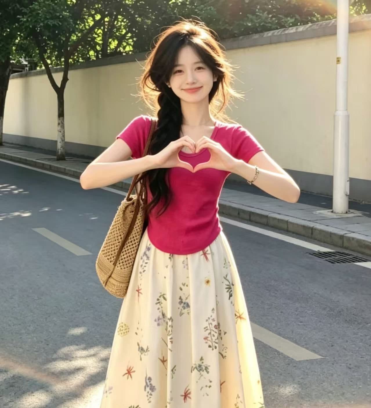 프랑스식 달콤함 치마 꽃무늬 슬림해 보이는 반신 스커트 봄 여름 품격 하이웨이스트 레트로 플리츠 프린트 밴딩 상세 이미지 3