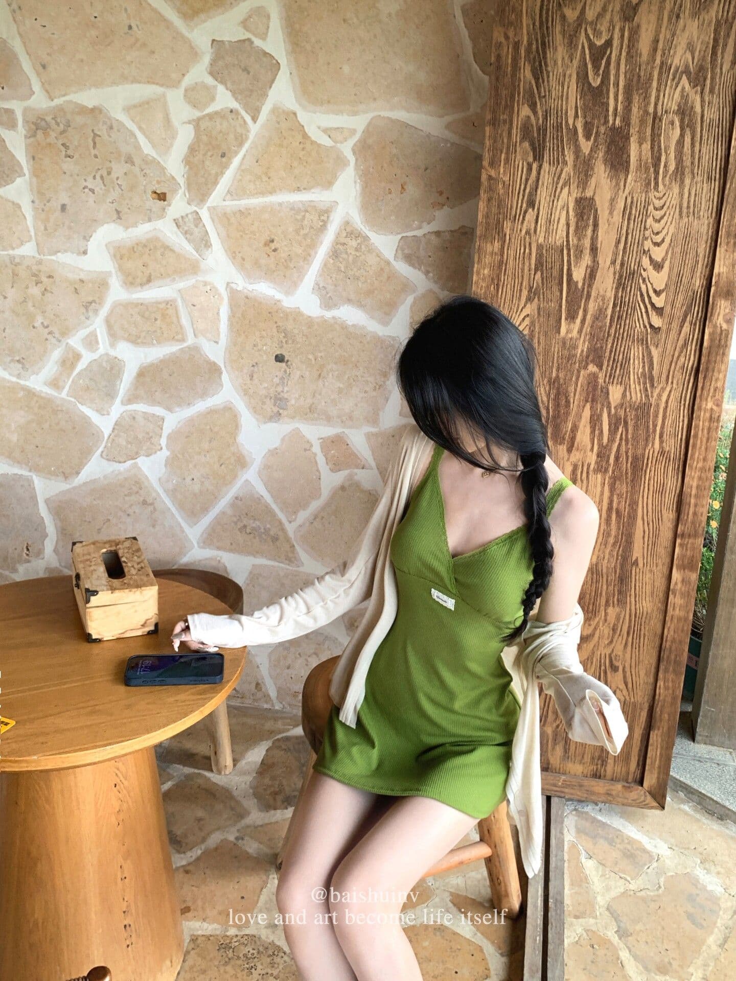 구덩이 기사 자카드 원단 가슴 패드 순수한 욕망 버터 과일 녹색 v 칼라 슬립 미니 스커트 여성 여름 구덩이 기사 몸매 가꾸기 슬림해 보이는 상세 이미지 7