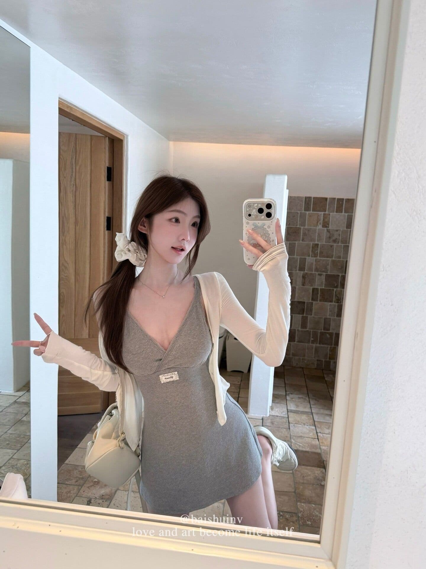 구덩이 기사 자카드 원단 가슴 패드 순수한 욕망 버터 과일 녹색 v 칼라 슬립 미니 스커트 여성 여름 구덩이 기사 몸매 가꾸기 슬림해 보이는 상세 이미지 9