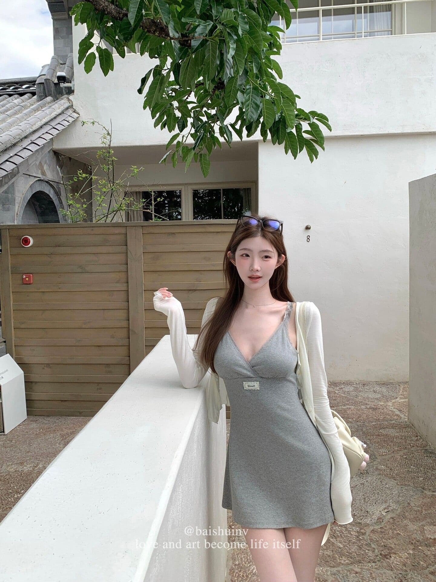 구덩이 기사 자카드 원단 가슴 패드 순수한 욕망 버터 과일 녹색 v 칼라 슬립 미니 스커트 여성 여름 구덩이 기사 몸매 가꾸기 슬림해 보이는 상세 이미지 11