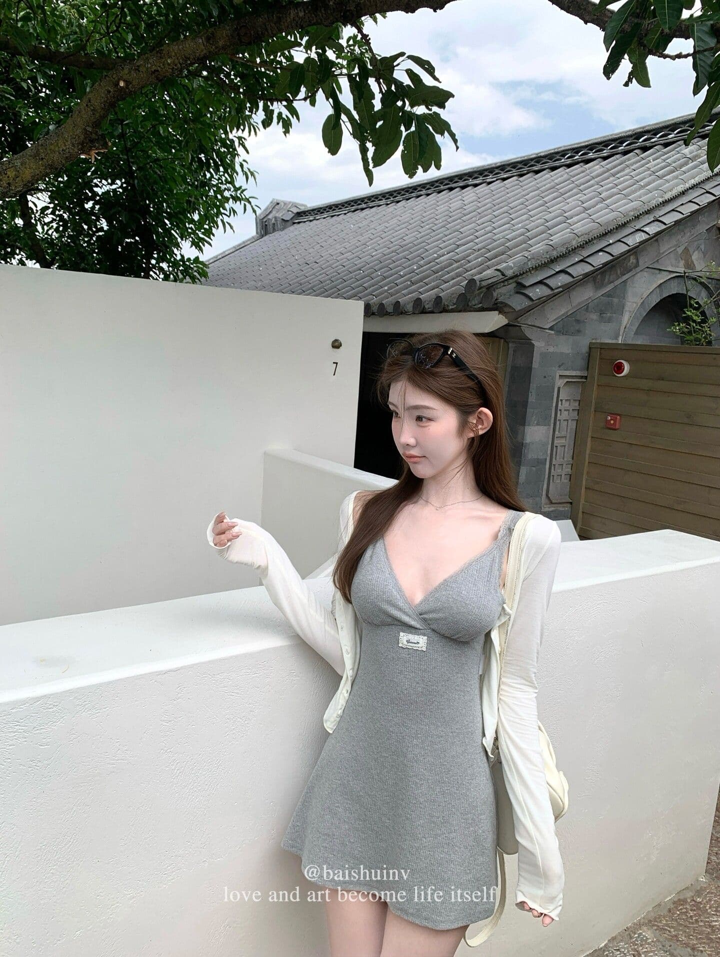 구덩이 기사 자카드 원단 가슴 패드 순수한 욕망 버터 과일 녹색 v 칼라 슬립 미니 스커트 여성 여름 구덩이 기사 몸매 가꾸기 슬림해 보이는 상세 이미지 26