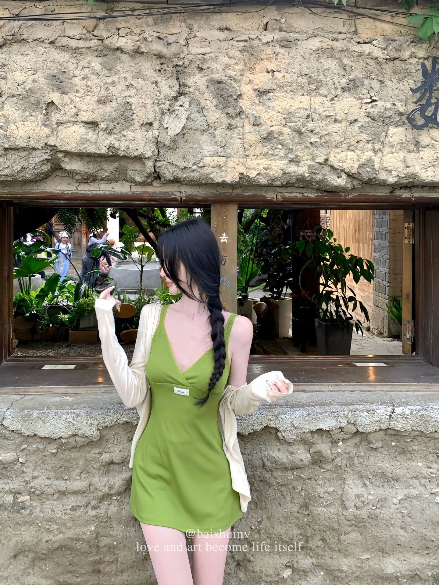 구덩이 기사 자카드 원단 가슴 패드 순수한 욕망 버터 과일 녹색 v 칼라 슬립 미니 스커트 여성 여름 구덩이 기사 몸매 가꾸기 슬림해 보이는 상세 이미지 38