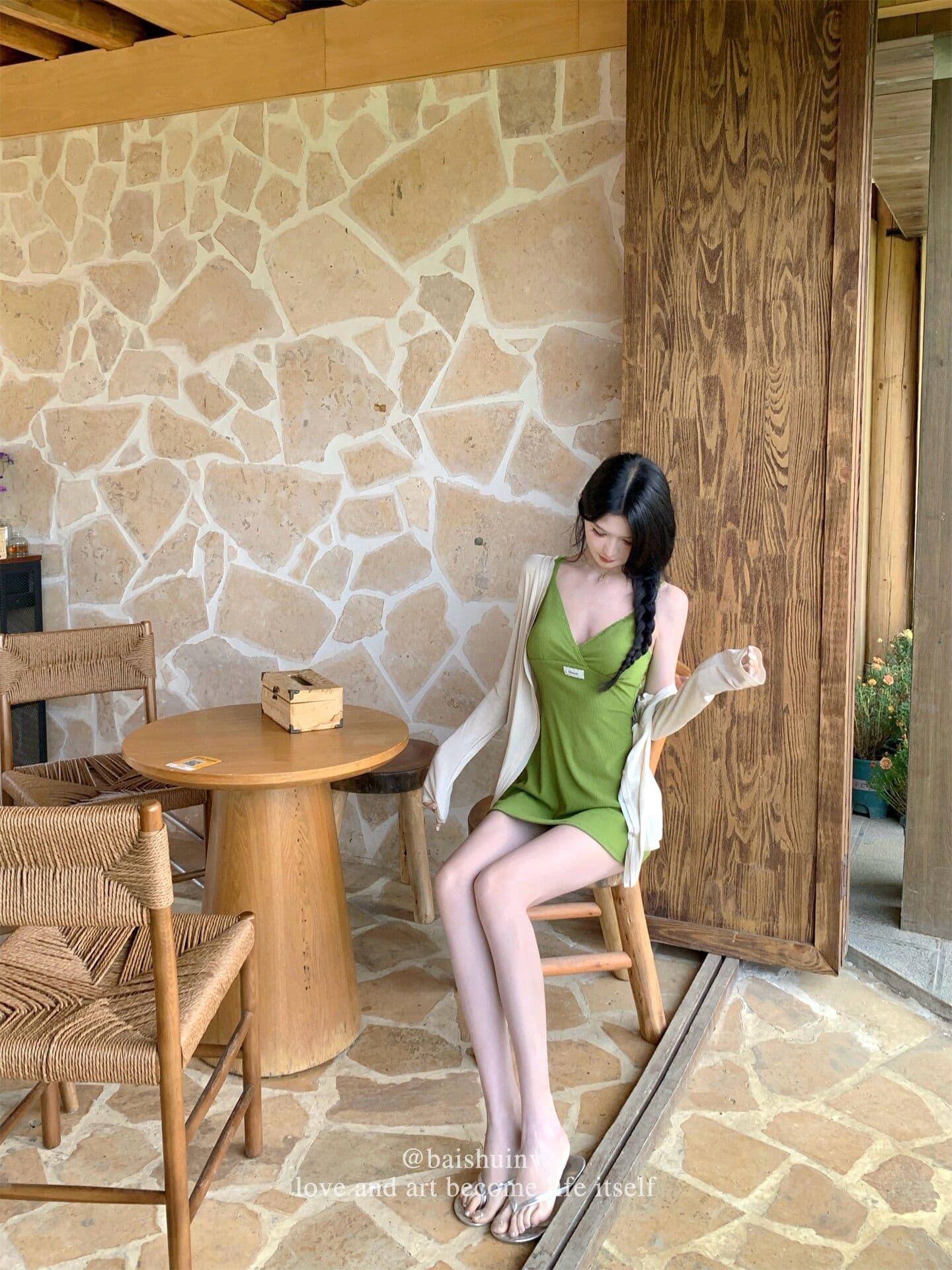 구덩이 기사 자카드 원단 가슴 패드 순수한 욕망 버터 과일 녹색 v 칼라 슬립 미니 스커트 여성 여름 구덩이 기사 몸매 가꾸기 슬림해 보이는 상세 이미지 39