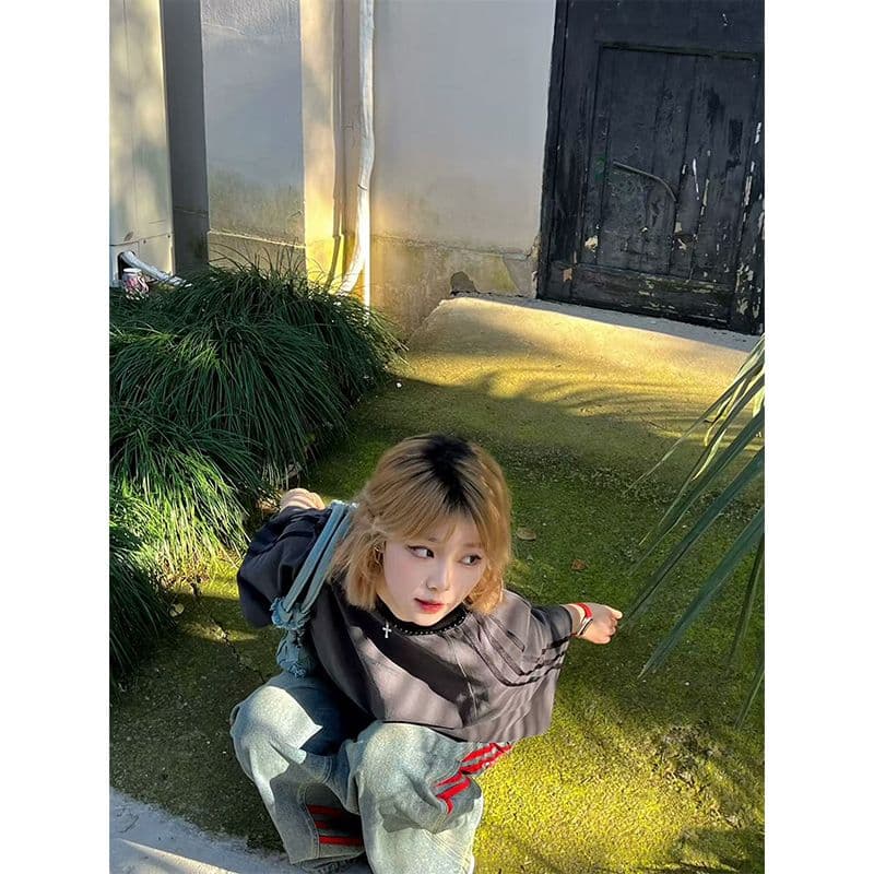 32 더블 실 순면 반팔 티셔츠 여성 여름 2026 새로운 스트라이프 긍정적 인 어깨 루즈핏 라운드 넥 맨위 여성 의류 이미지 2