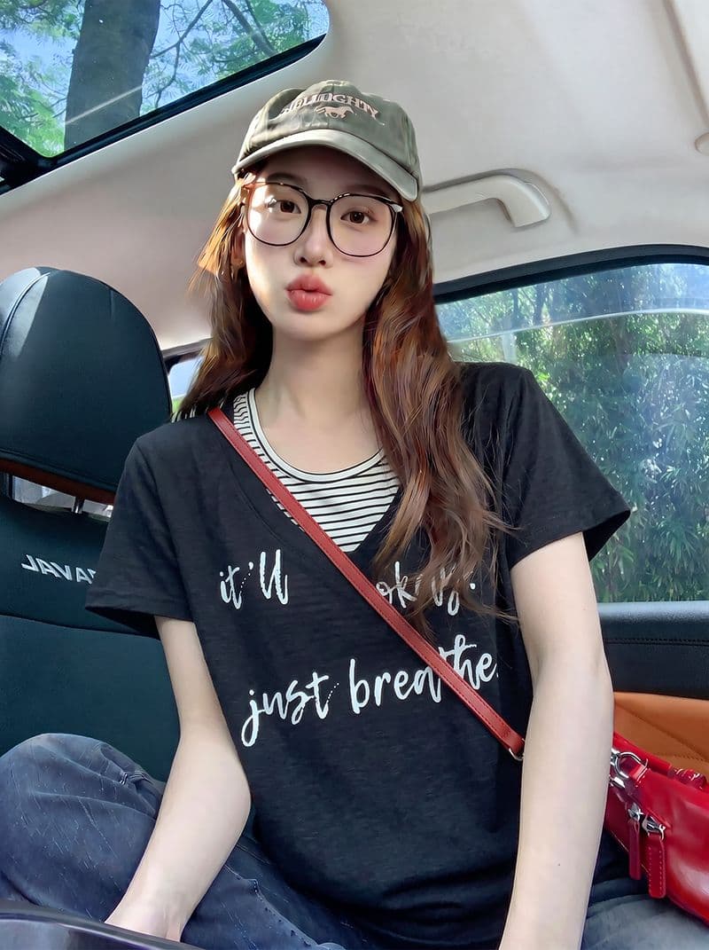 반팔 티셔츠 여성 의류 여름 새로운 프린트 트렌디 한 부서 스트라이프 페이크 레이어드 디자인 센스 u 칼라 맨위 상세 이미지 11