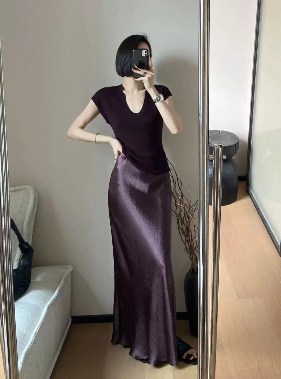 로얄 자매 보라색 u 칼라 긍정적 인 어깨 반팔 티셔츠 여성 여름 품격 몸매 가꾸기 디자인 센스 작은 날다 소매 얼음 실크 니트 맨위 상세 이미지 5