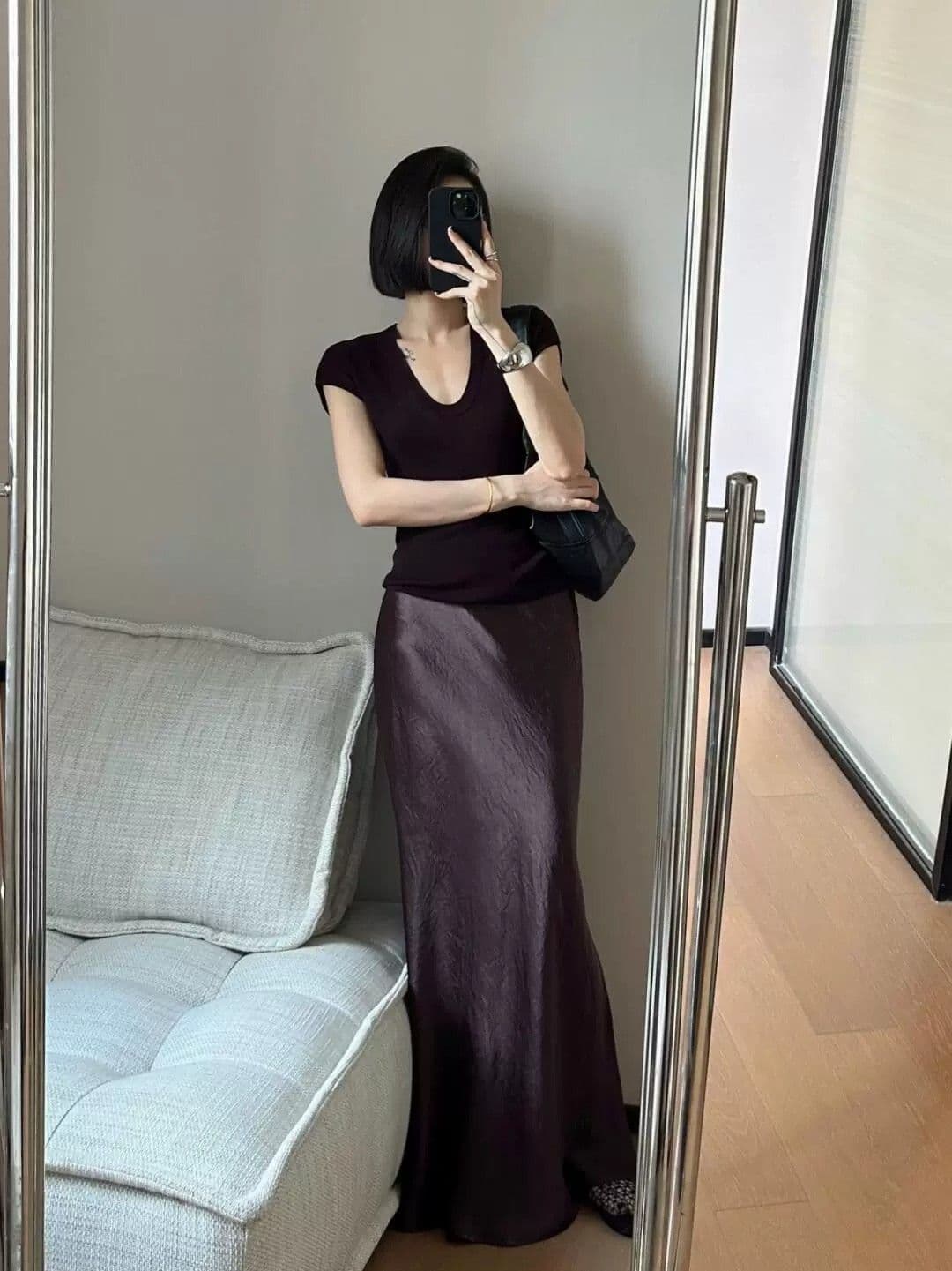 로얄 자매 보라색 u 칼라 긍정적 인 어깨 반팔 티셔츠 여성 여름 품격 몸매 가꾸기 디자인 센스 작은 날다 소매 얼음 실크 니트 맨위 상세 이미지 6