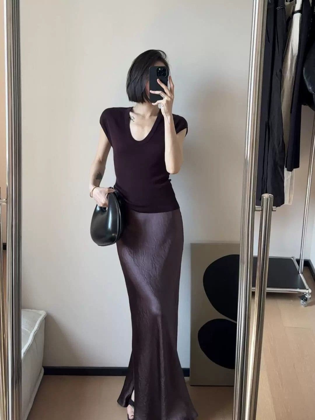 로얄 자매 보라색 u 칼라 긍정적 인 어깨 반팔 티셔츠 여성 여름 품격 몸매 가꾸기 디자인 센스 작은 날다 소매 얼음 실크 니트 맨위 상세 이미지 7