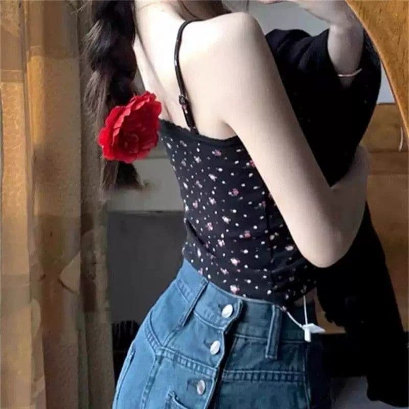 순수한 욕망 바람 레이스 측면 꽃무늬 캐미솔 벨트 가슴 패드 여름 몸매 가꾸기 디스플레이 얇은 스타일 아름다움 뒤로 만나는 맨위 이미지 2