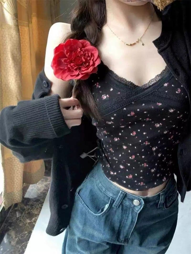 순수한 욕망 바람 레이스 측면 꽃무늬 캐미솔 벨트 가슴 패드 여름 몸매 가꾸기 디스플레이 얇은 스타일 아름다움 뒤로 만나는 맨위 상세 이미지 7
