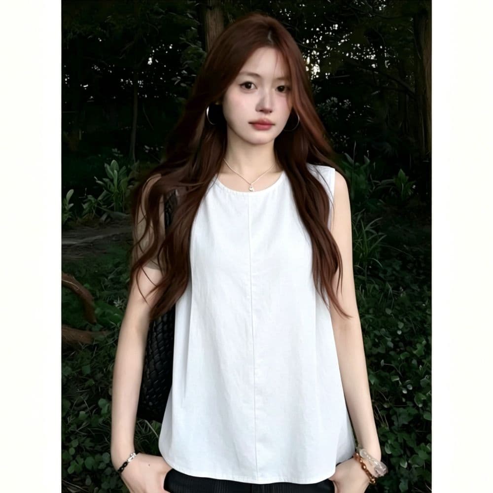 프랑스식 나비 넥타이 민소매 여성 셔츠 여름 2026 새로운 품격 슬림해 보이는 루즈핏 연령 감소 작은 셔츠 맨위 이미지 3