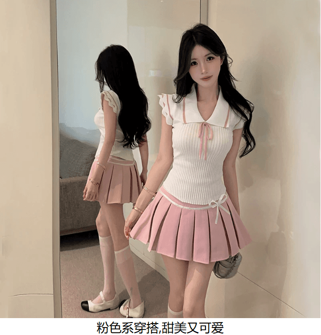 순수한 욕망 달콤한 핫걸 배색 폴로 칼라 학원 스타일 작은 날다 소매 짠 셔츠 2026 여름 슬림해 보이는 다용도 작은 맨위 여성 상세 이미지 5
