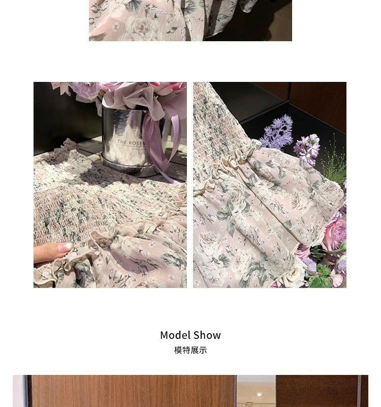 오프숄더 레트로 꽃무늬 민소매 여성 드레스 여름 프릴 몸매 가꾸기 치마 핫걸 허리 수축 한 마디 미니 스커트 상세 이미지 2
