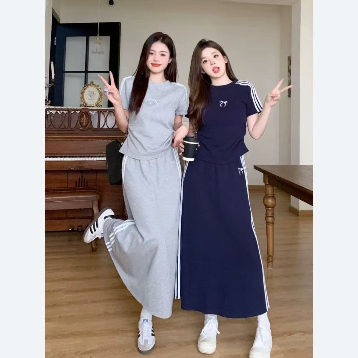 한 부서 여름 착용 가져 가라. 전체 집합 티셔츠 여성 2026 여름 새로운 지방 mm 슬림해 보이는 운동 캐주얼 세트 드레스 상세 이미지 1
