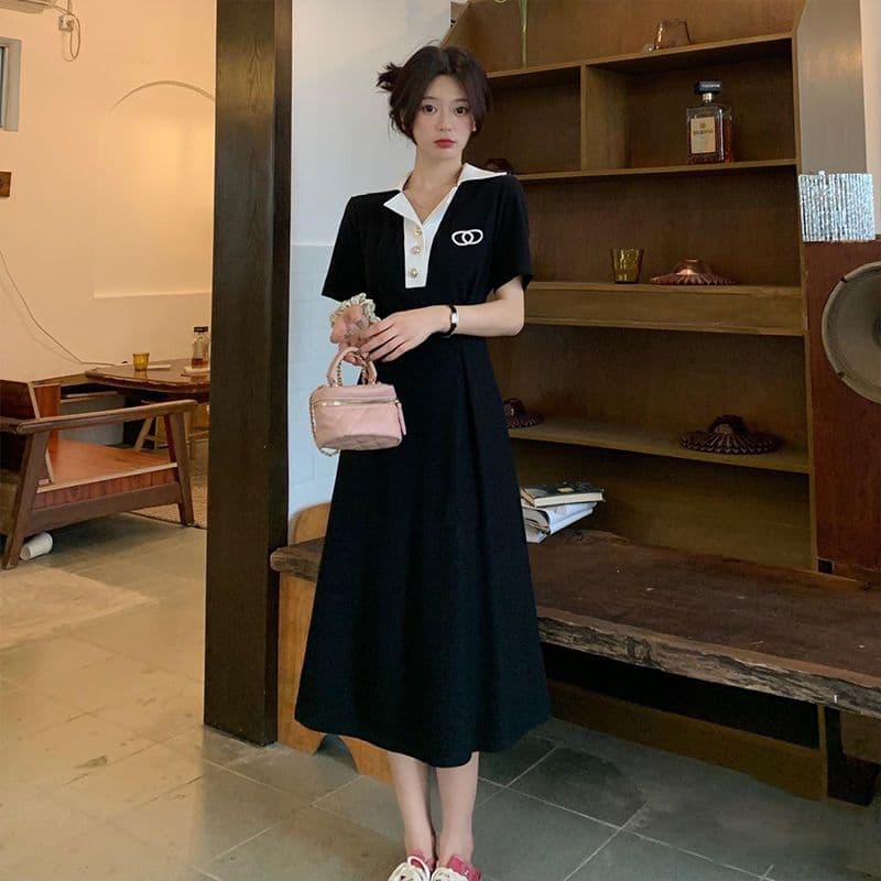 학원 스타일 디자인 센스 작은 대중 검정색 치마 아이들 여름 빅 사이즈 마이크로 지방 표지 배 허리 수축 슬림해 보이는 드레스 상세 이미지 8