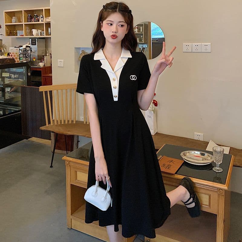 학원 스타일 디자인 센스 작은 대중 검정색 치마 아이들 여름 빅 사이즈 마이크로 지방 표지 배 허리 수축 슬림해 보이는 드레스 상세 이미지 16