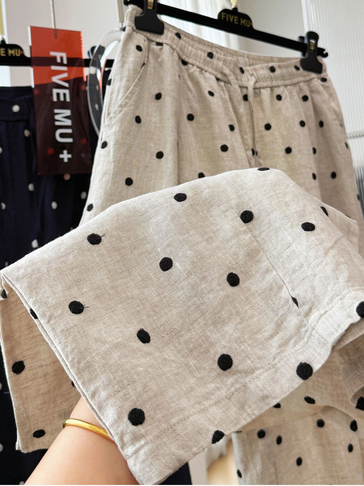 원본 원단 특별 빅 사이즈 300 근 도트 무늬 캐주얼 바지 여성 여름 얇은 바지 스트레이트 와이드 레그 팬츠 상세 이미지 5