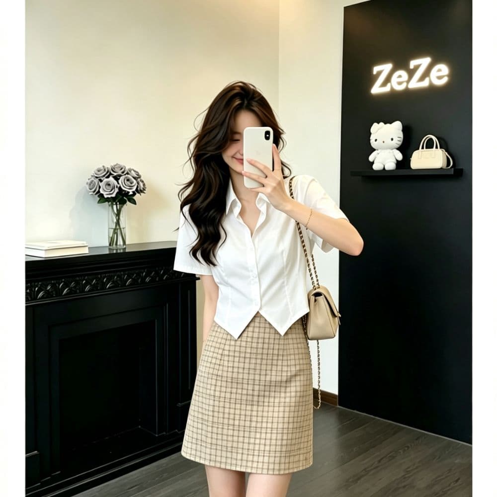 한 부서 품격 반팔 화이트 여성 셔츠 여름 새로운 작은 키 포인터 코너 밑단 몸매 가꾸기 출퇴근 미니멀리즘 셔츠 상세 이미지 3