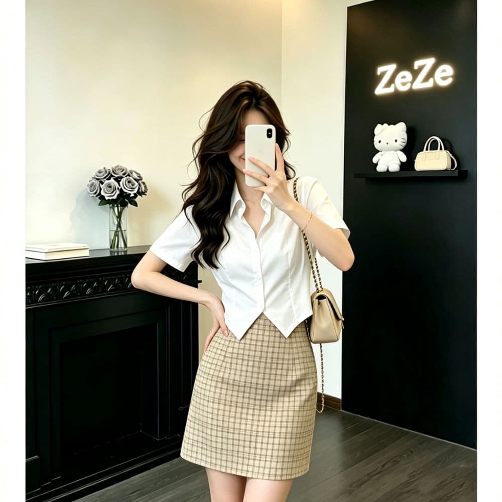 한 부서 품격 반팔 화이트 여성 셔츠 여름 새로운 작은 키 포인터 코너 밑단 몸매 가꾸기 출퇴근 미니멀리즘 셔츠 상세 이미지 5