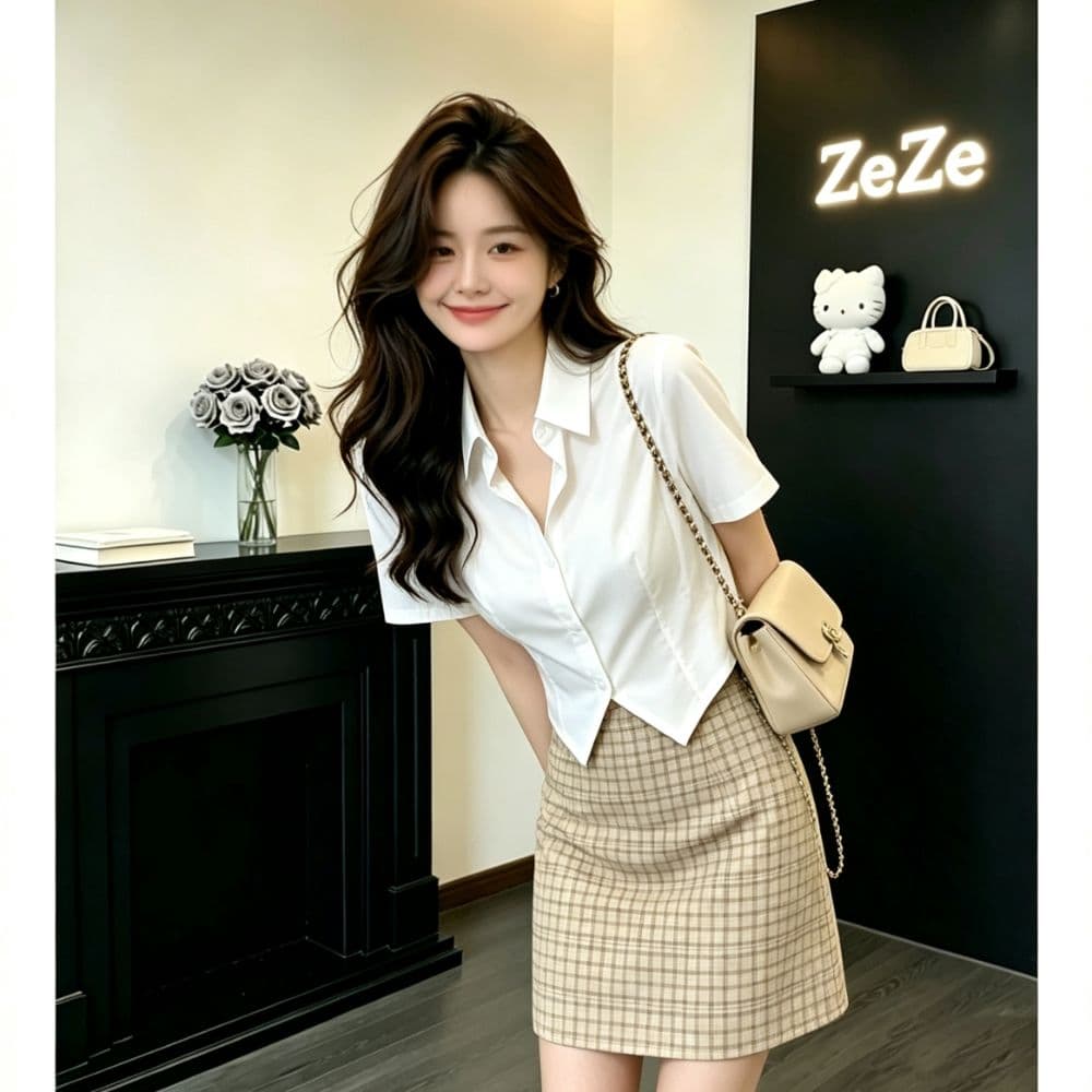 한 부서 품격 반팔 화이트 여성 셔츠 여름 새로운 작은 키 포인터 코너 밑단 몸매 가꾸기 출퇴근 미니멀리즘 셔츠 상세 이미지 7