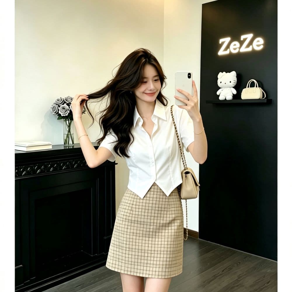 한 부서 품격 반팔 화이트 여성 셔츠 여름 새로운 작은 키 포인터 코너 밑단 몸매 가꾸기 출퇴근 미니멀리즘 셔츠 상세 이미지 8