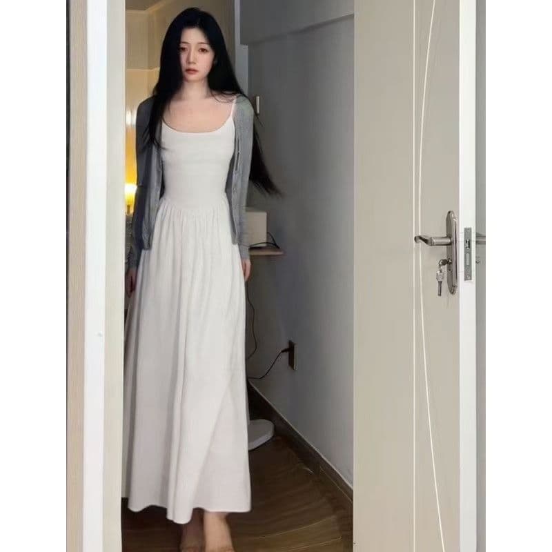 화이트 이른 봄 아름다운 슬립 여성 드레스 하얀 달빛 순수한 세트 여름 한 부서 첫사랑 샤오 바이 길다 치마 상세 이미지 2