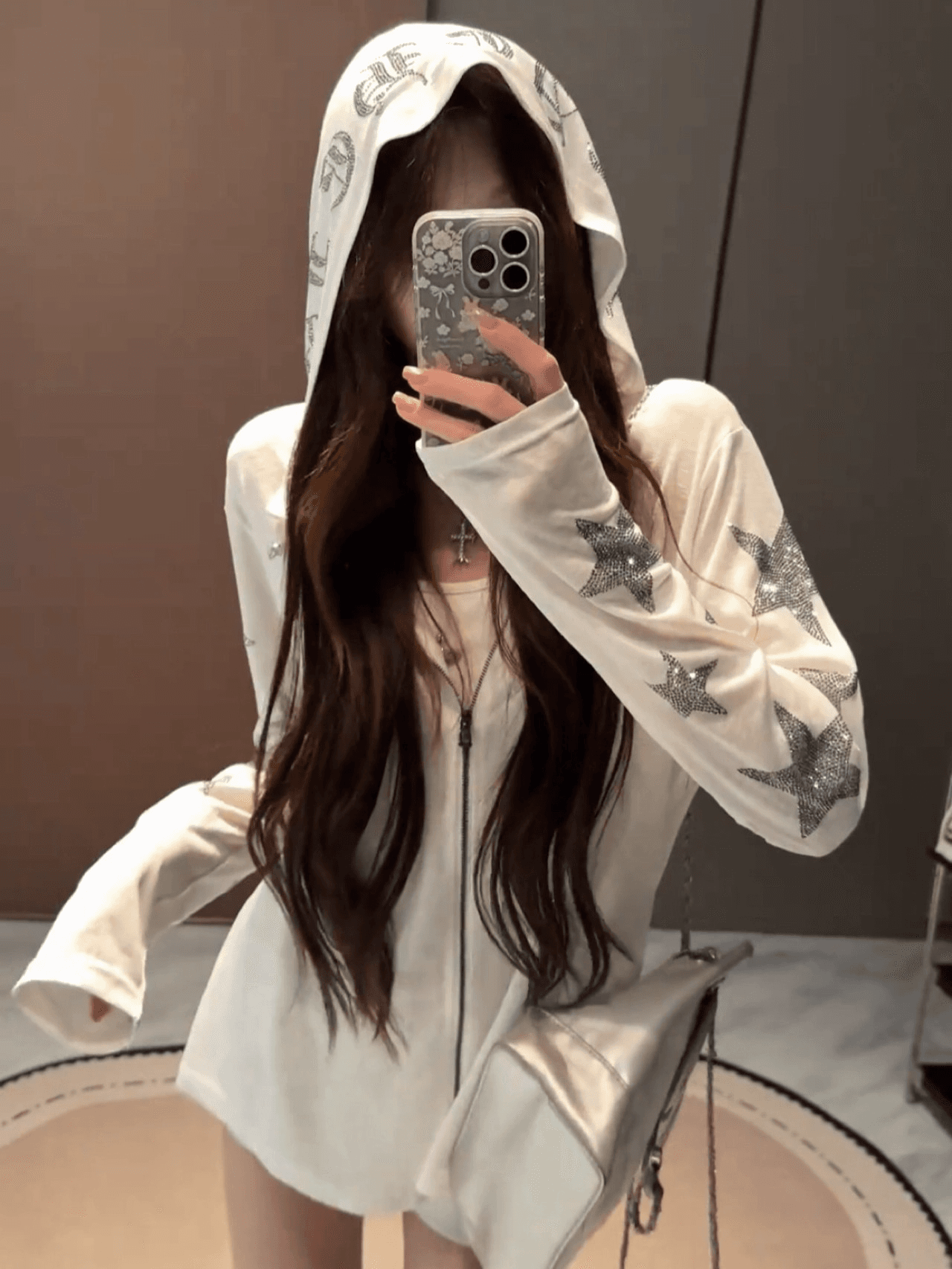 핫픽스 검 지퍼 헤드 총 색상 지퍼 광저우 눈꽃 면 자외선 차단 블라우스 여성 이미지 4