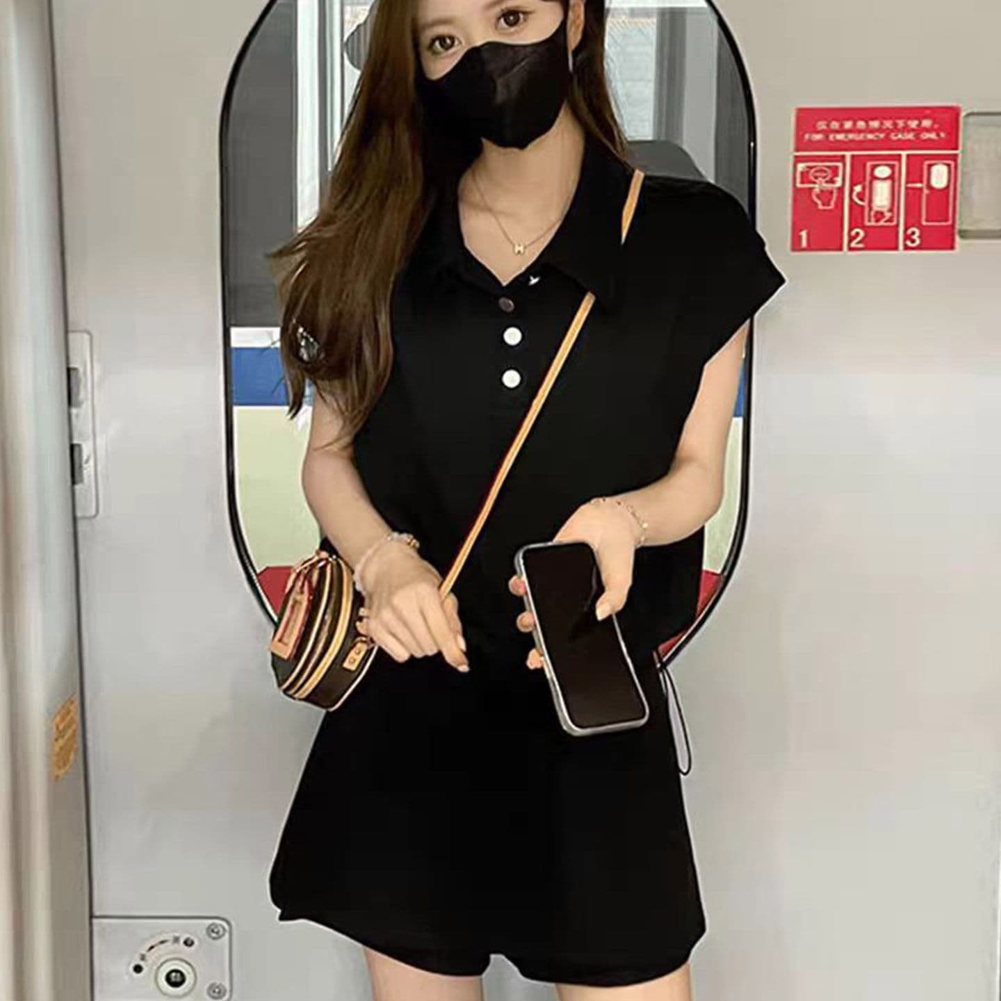 패션 세트 여성 여름 새로운 작은 대중 디자인 센스 살구 색상 POLO 칼라 반팔 하이웨이스트 다용도 반바지 투피스 세트 상세 이미지 11