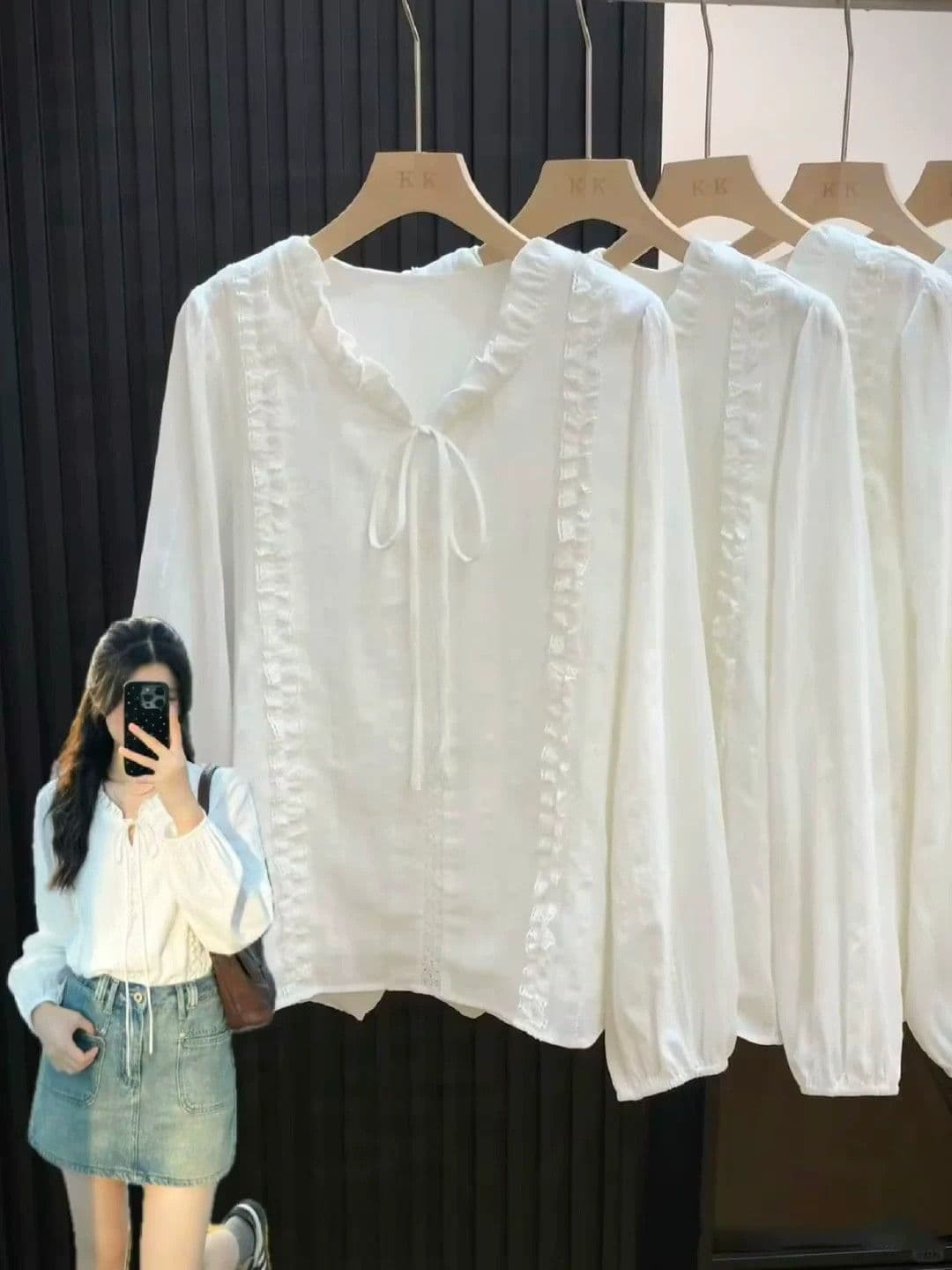 한 부서 프릴 레이스업 화이트 여성 셔츠 여름 얇은 스타일 반팔 자외선 차단 부드러운 다용도 출퇴근 출근 셔츠 상세 이미지 1