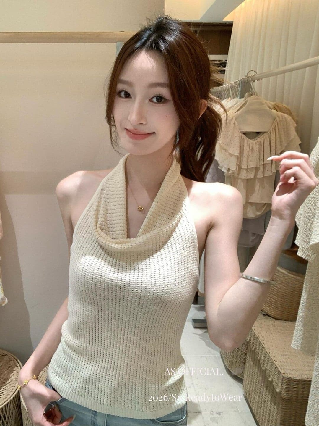 프랑스식 익스트림 제인 바람 행침 목 흔들다 칼라 니트 조끼 여성 2026 여름 민소매 품격 우아함 다용도 맨위 이미지 3