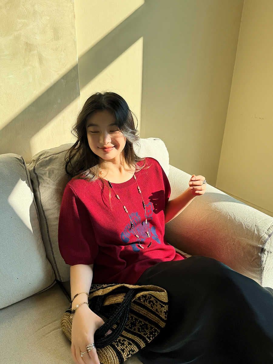 높음 비틀림 얼음 실크 작은 얼룩말 패턴 라운드 넥 연령 감소 몸매 가꾸기 슬림해 보이는 다용도 품격 반팔 니트 스웨터 2026 새로운 이미지 4