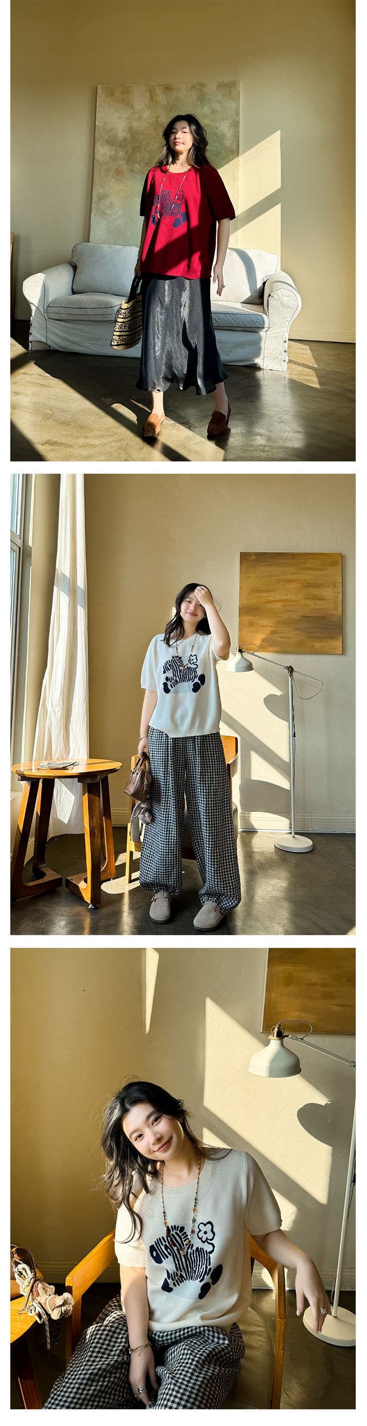 높음 비틀림 얼음 실크 작은 얼룩말 패턴 라운드 넥 연령 감소 몸매 가꾸기 슬림해 보이는 다용도 품격 반팔 니트 스웨터 2026 새로운 상세 이미지 8