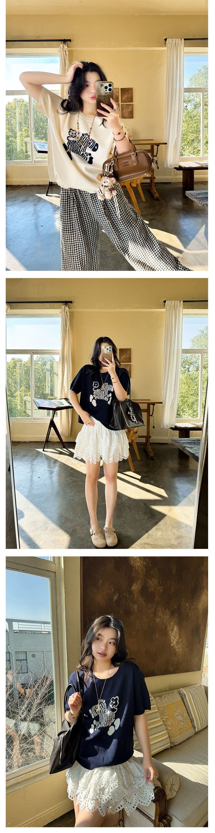 높음 비틀림 얼음 실크 작은 얼룩말 패턴 라운드 넥 연령 감소 몸매 가꾸기 슬림해 보이는 다용도 품격 반팔 니트 스웨터 2026 새로운 상세 이미지 9