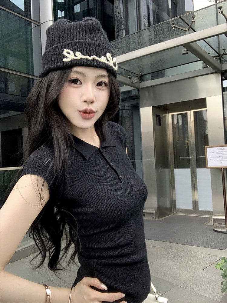 폴로 칼라 니트 반팔 티셔츠 여성 여름 2026 새로운 한 부서 몸매 가꾸기 슬림해 보이는 POLO 칼라 작은 날다 소매 맨위 트렌디 상세 이미지 15
