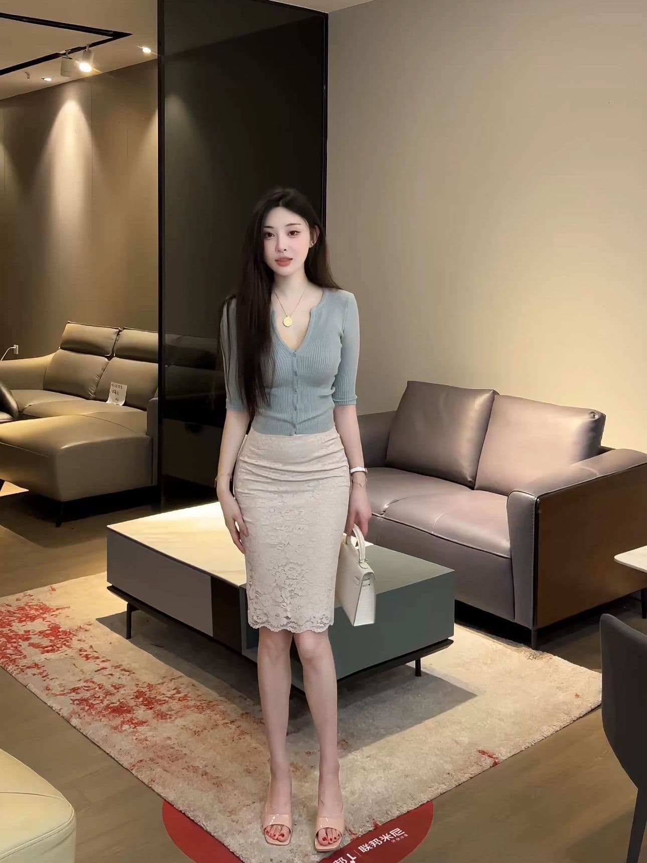 한 부서 작은 V넥 니트 스웨터 여성 여름 얇은 스타일 중간 소매 오픈 가디건 쇼트 스타일 몸매 가꾸기 단추 5 점 소매 출퇴근 맨위 상세 이미지 4