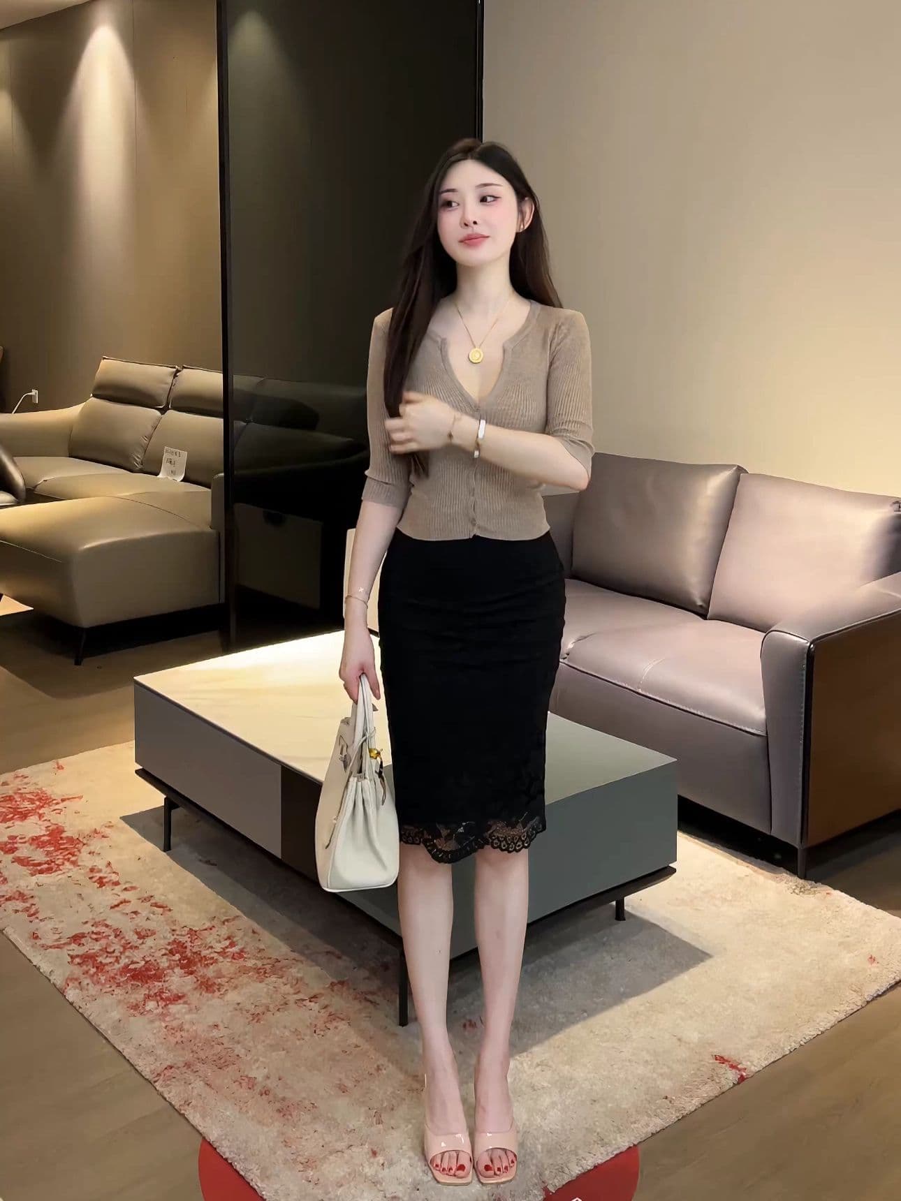 한 부서 작은 V넥 니트 스웨터 여성 여름 얇은 스타일 중간 소매 오픈 가디건 쇼트 스타일 몸매 가꾸기 단추 5 점 소매 출퇴근 맨위 상세 이미지 9