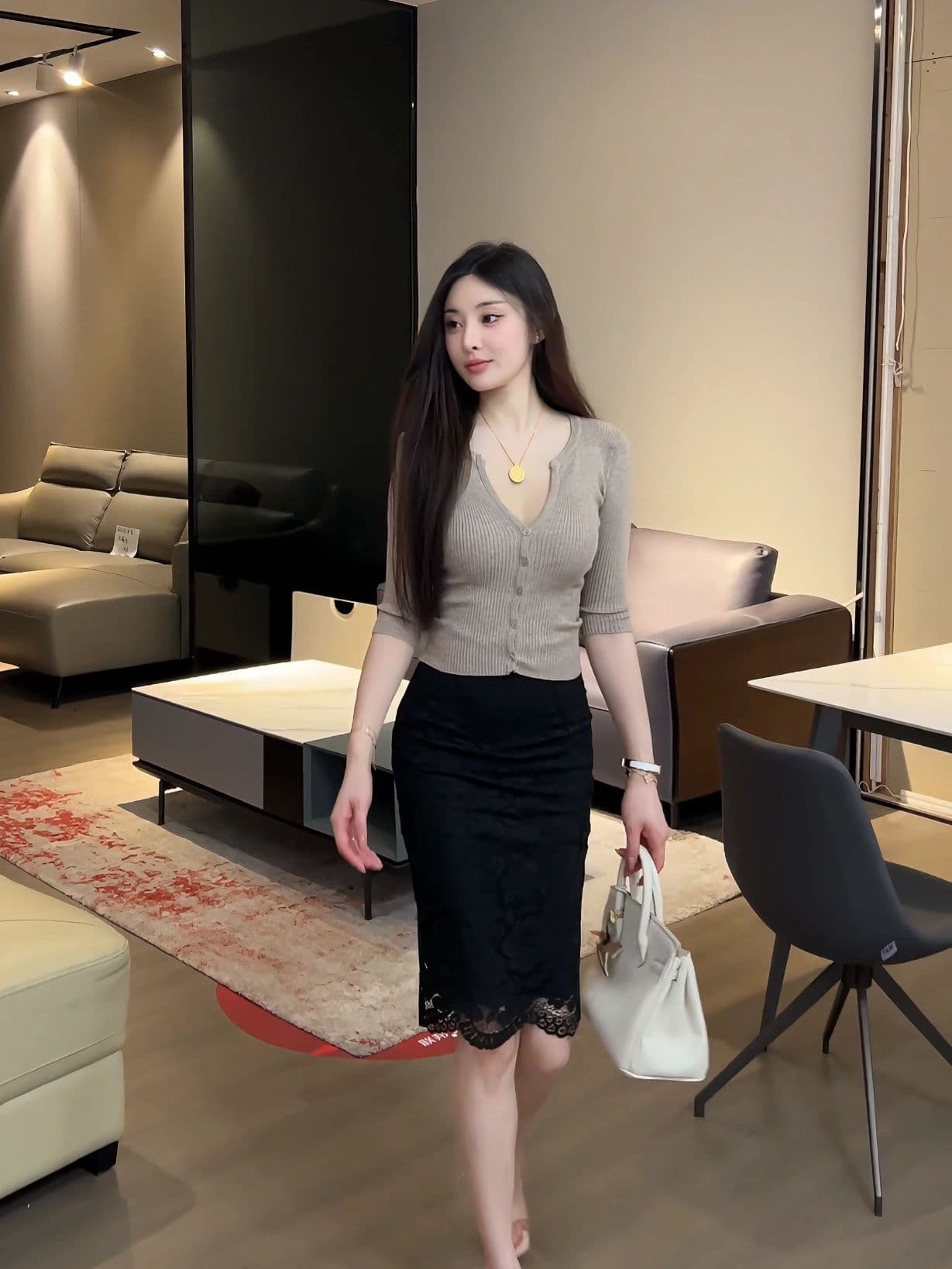 한 부서 작은 V넥 니트 스웨터 여성 여름 얇은 스타일 중간 소매 오픈 가디건 쇼트 스타일 몸매 가꾸기 단추 5 점 소매 출퇴근 맨위 상세 이미지 10