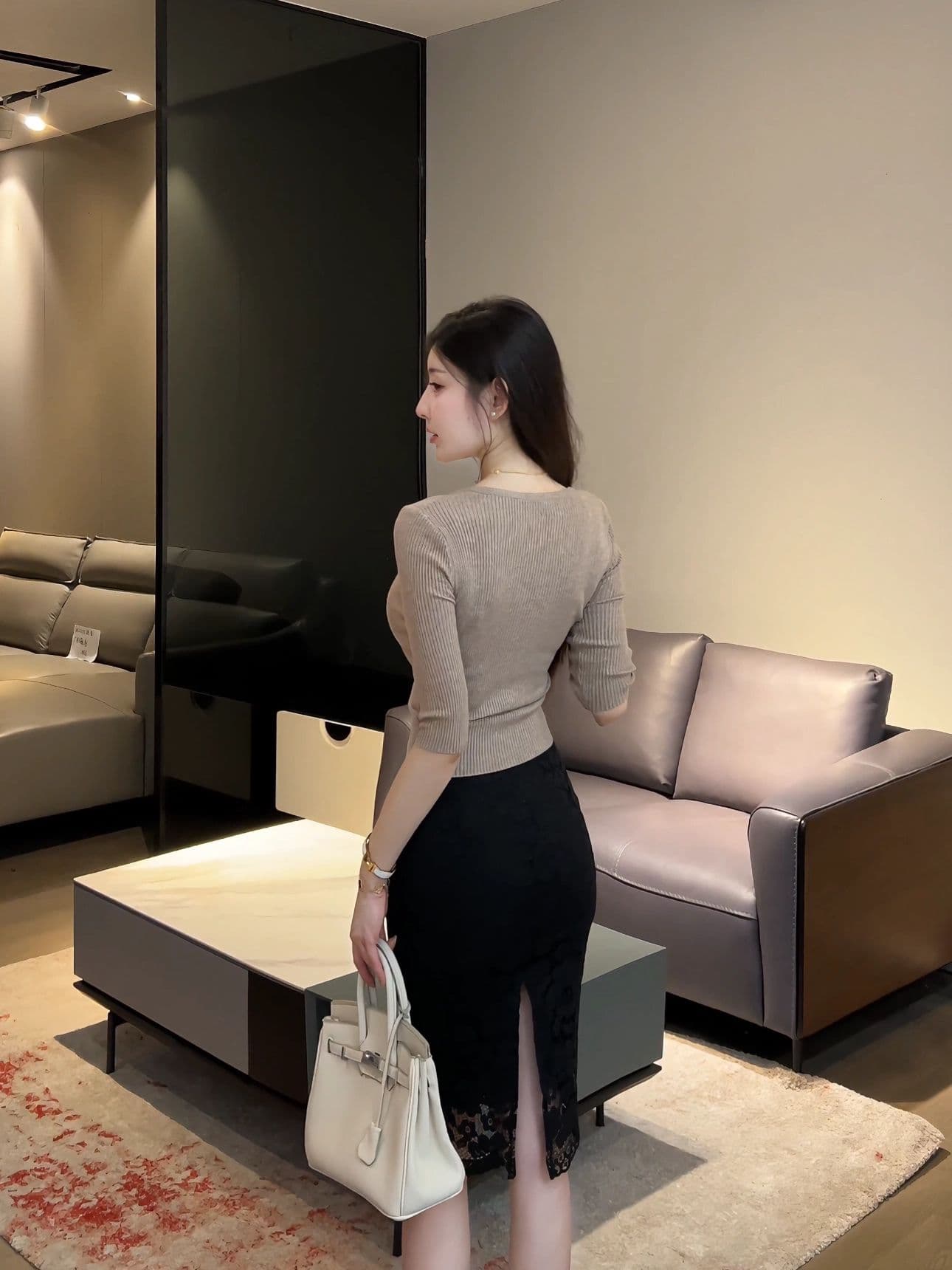 한 부서 작은 V넥 니트 스웨터 여성 여름 얇은 스타일 중간 소매 오픈 가디건 쇼트 스타일 몸매 가꾸기 단추 5 점 소매 출퇴근 맨위 상세 이미지 12