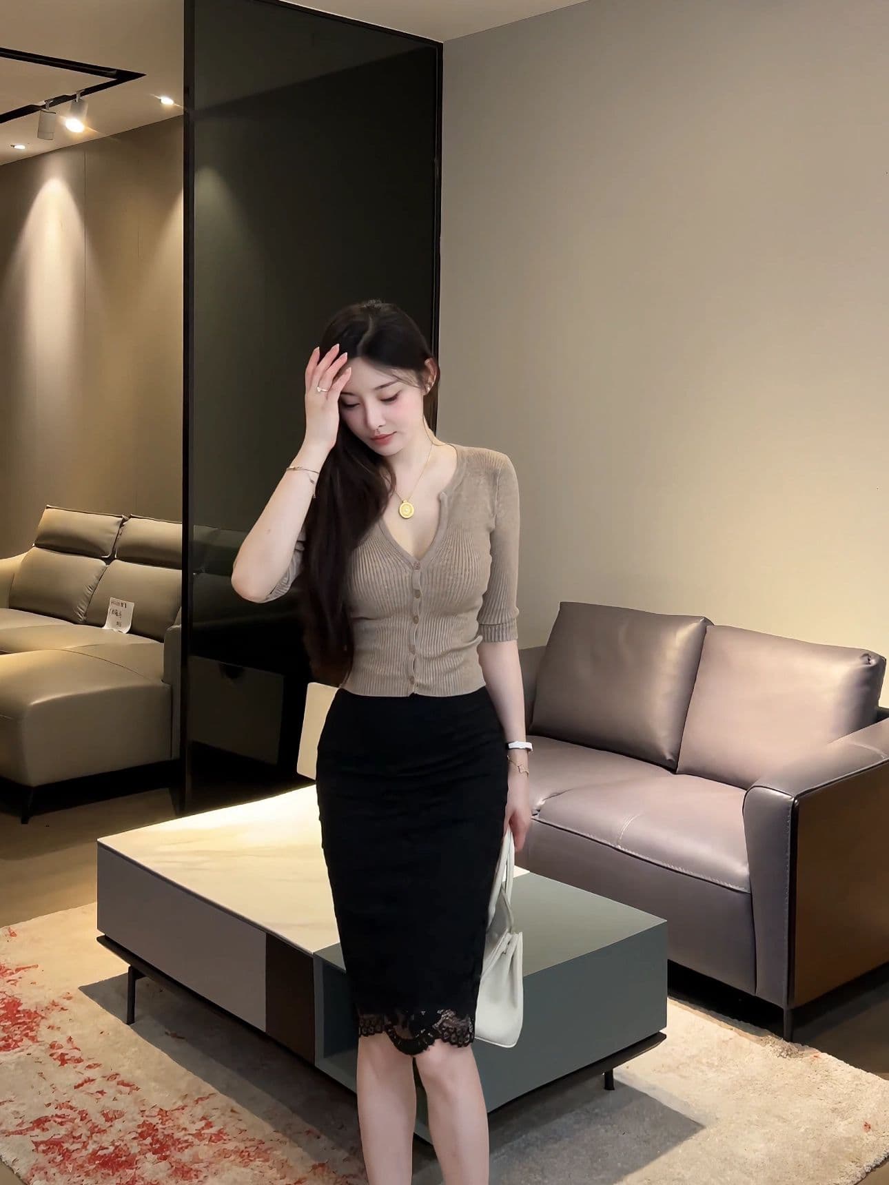 한 부서 작은 V넥 니트 스웨터 여성 여름 얇은 스타일 중간 소매 오픈 가디건 쇼트 스타일 몸매 가꾸기 단추 5 점 소매 출퇴근 맨위 상세 이미지 13