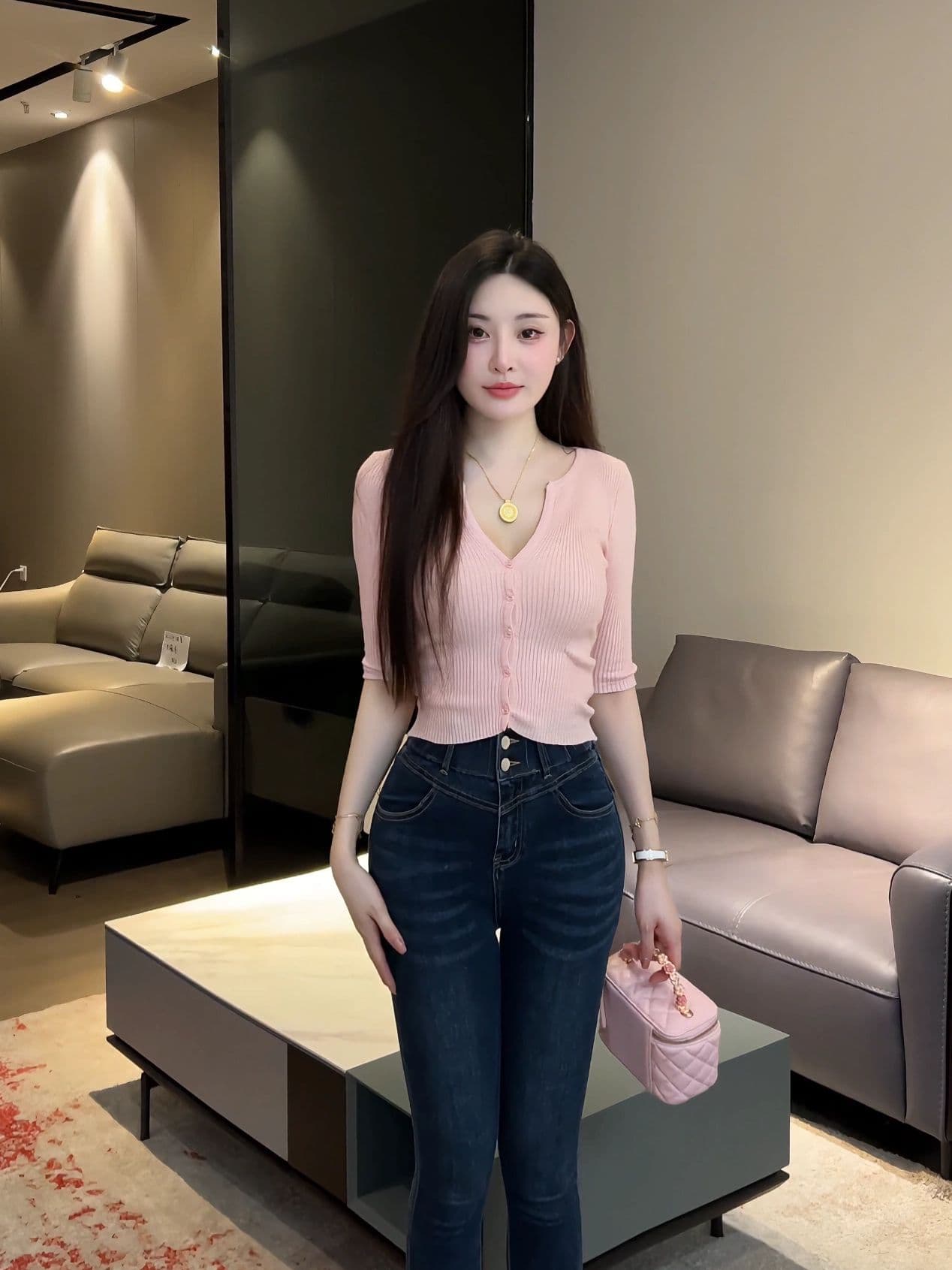한 부서 작은 V넥 니트 스웨터 여성 여름 얇은 스타일 중간 소매 오픈 가디건 쇼트 스타일 몸매 가꾸기 단추 5 점 소매 출퇴근 맨위 상세 이미지 20