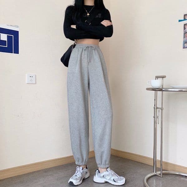 하이웨이스트 운동 바지 여성 루즈핏 조거 봄 가을 학생 회색 캐주얼 바지 다용도 하렘 바지 여성 이미지 3