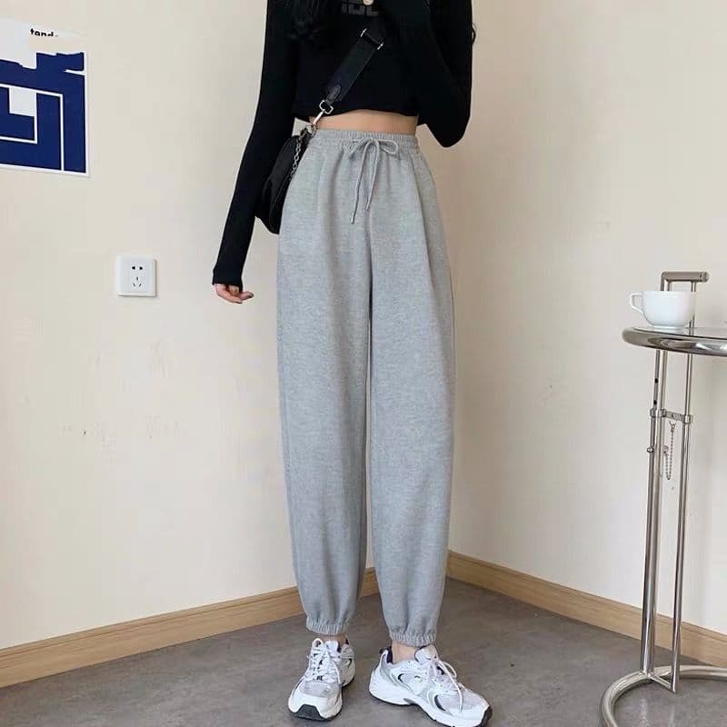 하이웨이스트 운동 바지 여성 루즈핏 조거 봄 가을 학생 회색 캐주얼 바지 다용도 하렘 바지 여성 상세 이미지 6
