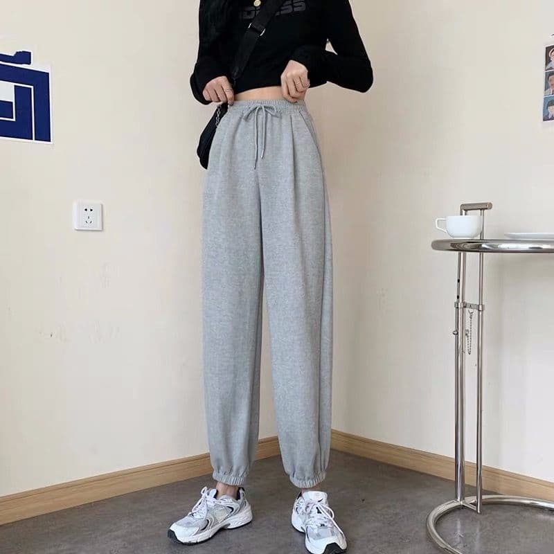 하이웨이스트 운동 바지 여성 루즈핏 조거 봄 가을 학생 회색 캐주얼 바지 다용도 하렘 바지 여성 상세 이미지 8