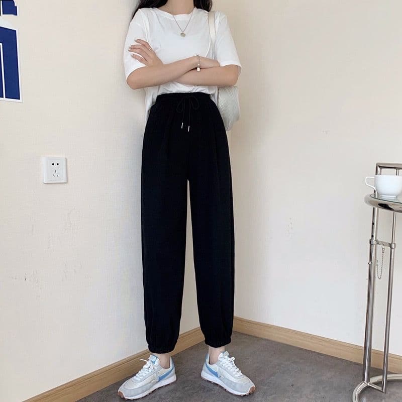 하이웨이스트 운동 바지 여성 루즈핏 조거 봄 가을 학생 회색 캐주얼 바지 다용도 하렘 바지 여성 상세 이미지 11