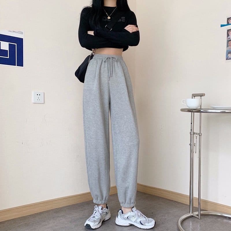 하이웨이스트 운동 바지 여성 루즈핏 조거 봄 가을 학생 회색 캐주얼 바지 다용도 하렘 바지 여성 상세 이미지 15