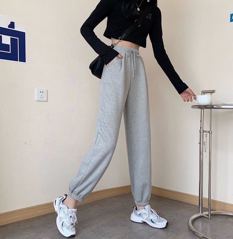 하이웨이스트 운동 바지 여성 루즈핏 조거 봄 가을 학생 회색 캐주얼 바지 다용도 하렘 바지 여성 상세 이미지 19