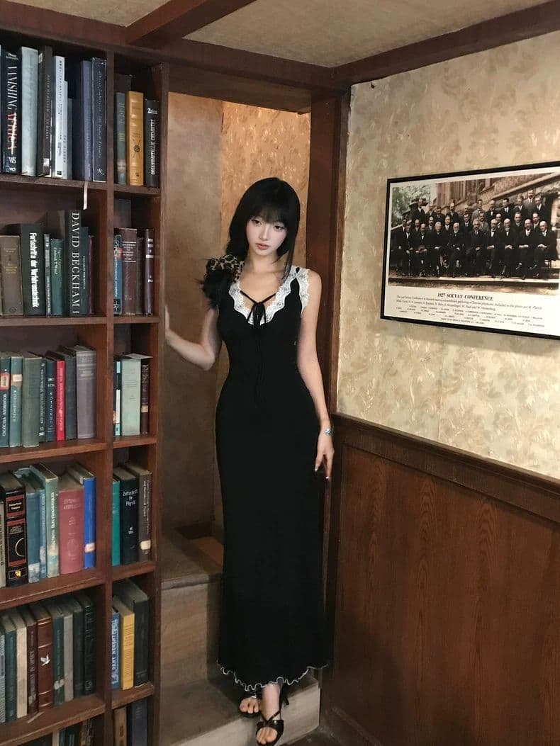 260 그램 사람들 면 여름 핫걸 몸매 가꾸기 슬림해 보이는 레이스 조각 여성 드레스 V넥 패션 외국 가스 길다 치마 상세 이미지 2