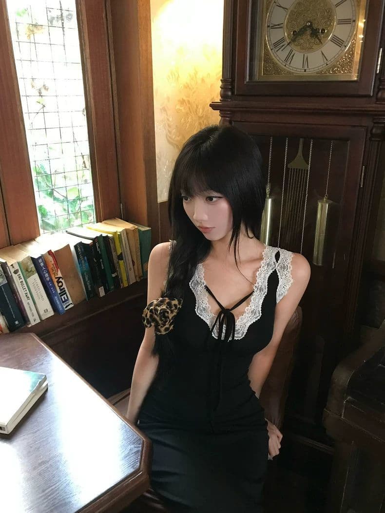 260 그램 사람들 면 여름 핫걸 몸매 가꾸기 슬림해 보이는 레이스 조각 여성 드레스 V넥 패션 외국 가스 길다 치마 상세 이미지 14