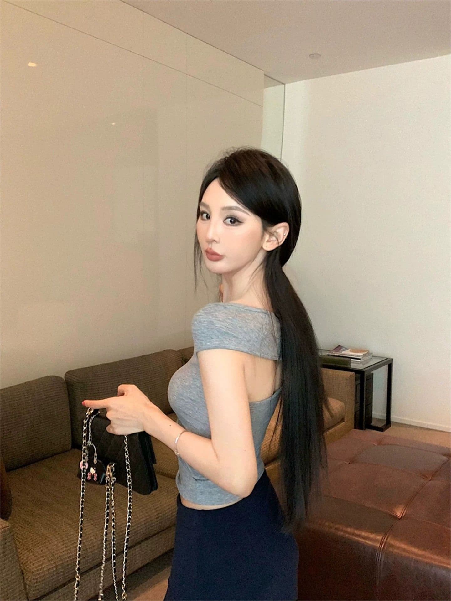 260 그램 사람들 면 반팔 티셔츠 여성 레이스 조각 V넥 비틀림 디자인 슬림해 보이는 핫걸 바람 쇼트 스타일 맨위 트렌디 상세 이미지 6